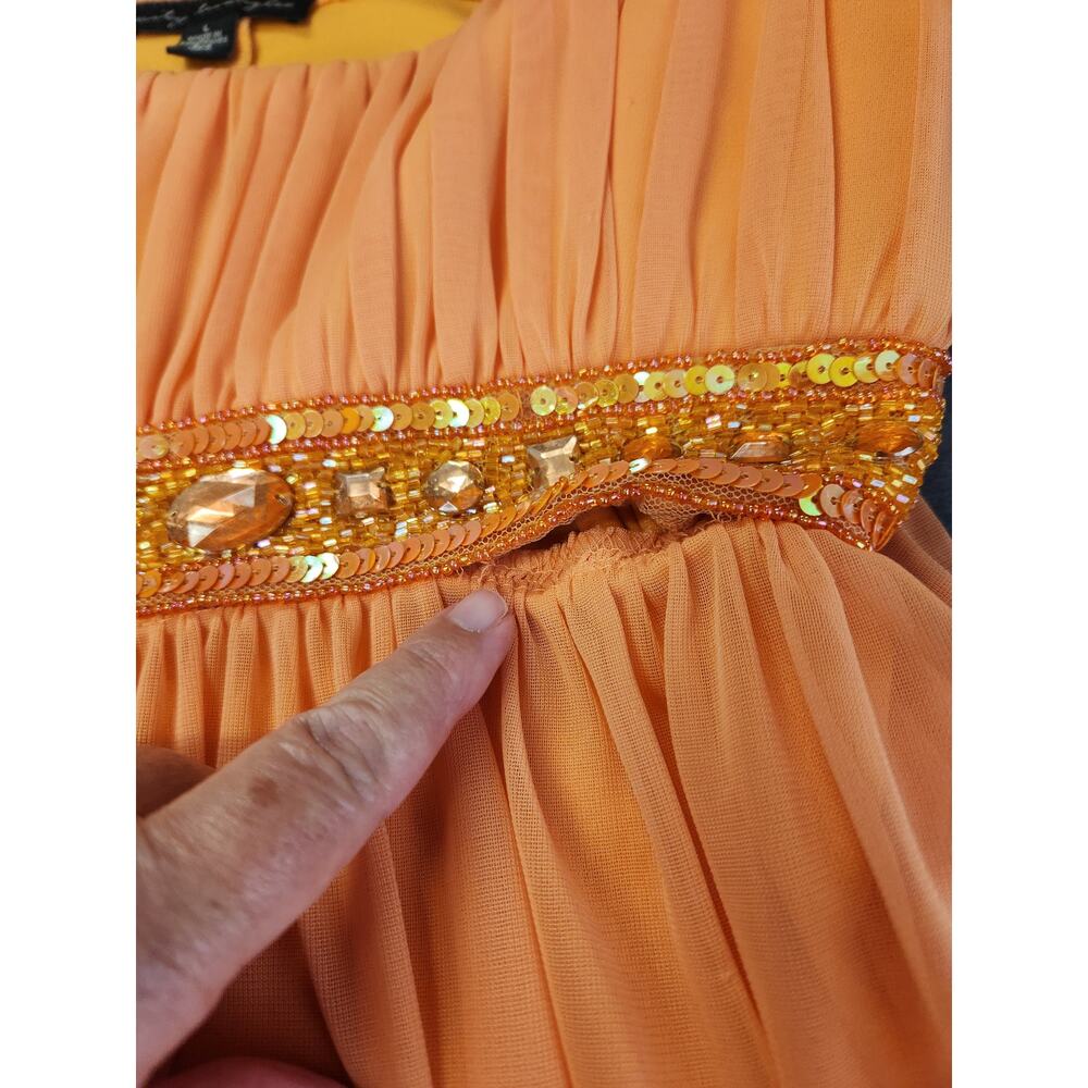 CITY TRIANGLES Chiffon Knee Length Fit Flare Cocktail Dress Women L Orange FLAWS - Picture 7 of 12